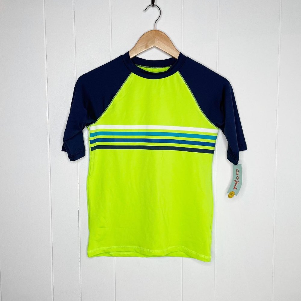 NEW Cat & Jack Lime Green Striped Swim Rash Guard